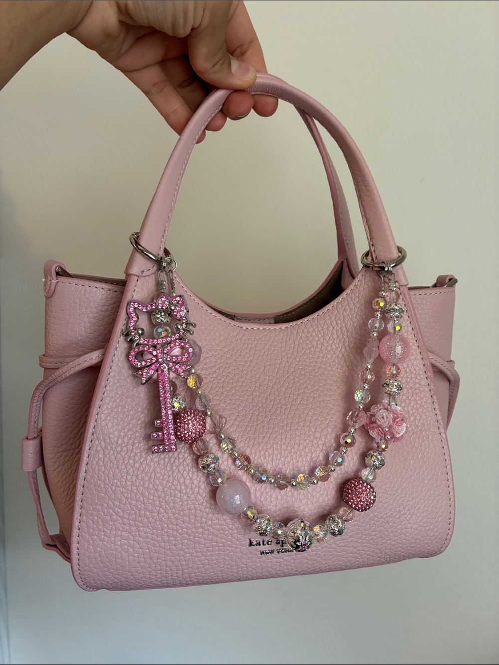 Pink Crystal Hello Kitty Key Charm Beaded Bag Charm